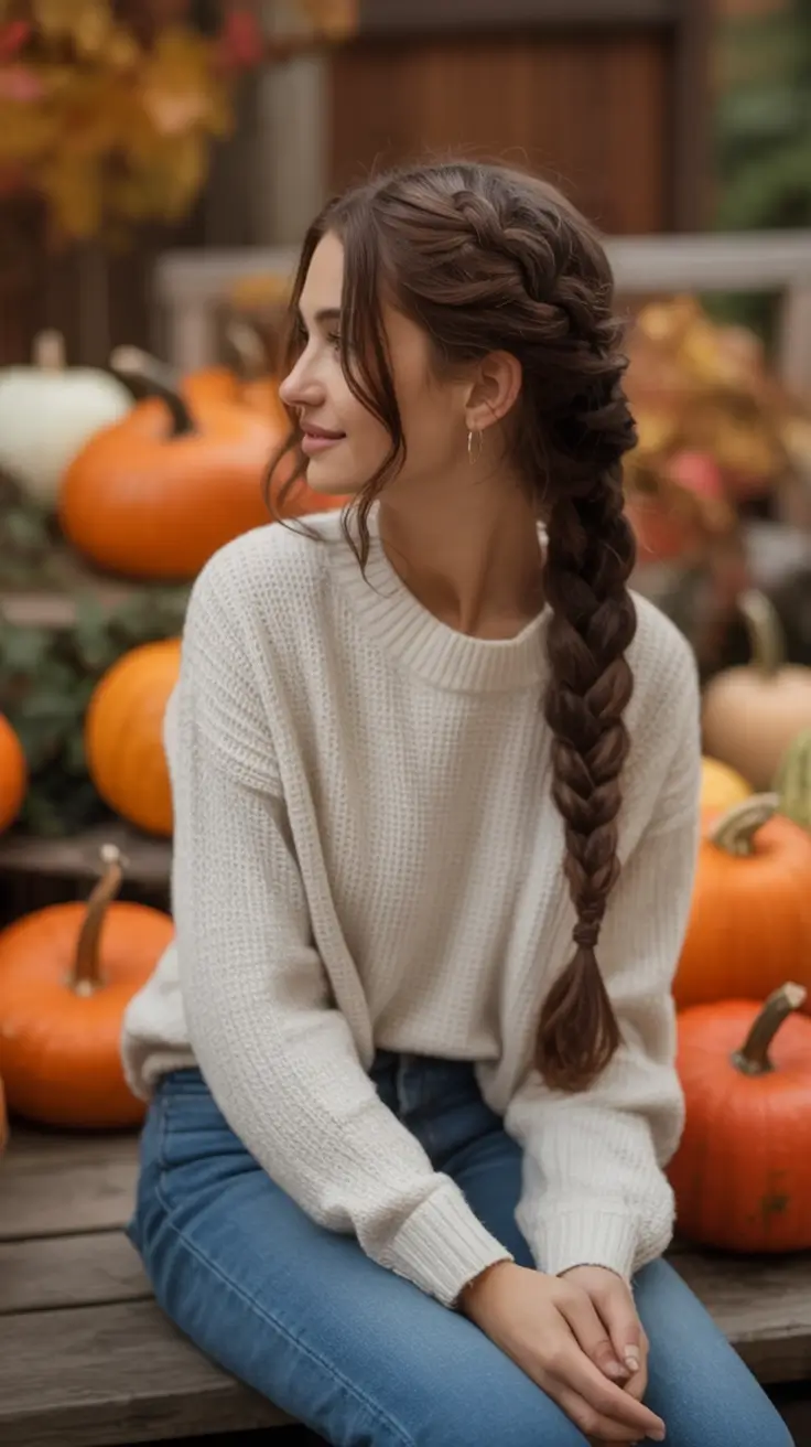 Fall hairstyle for women 2025 Pumpkin Patch Side Braid