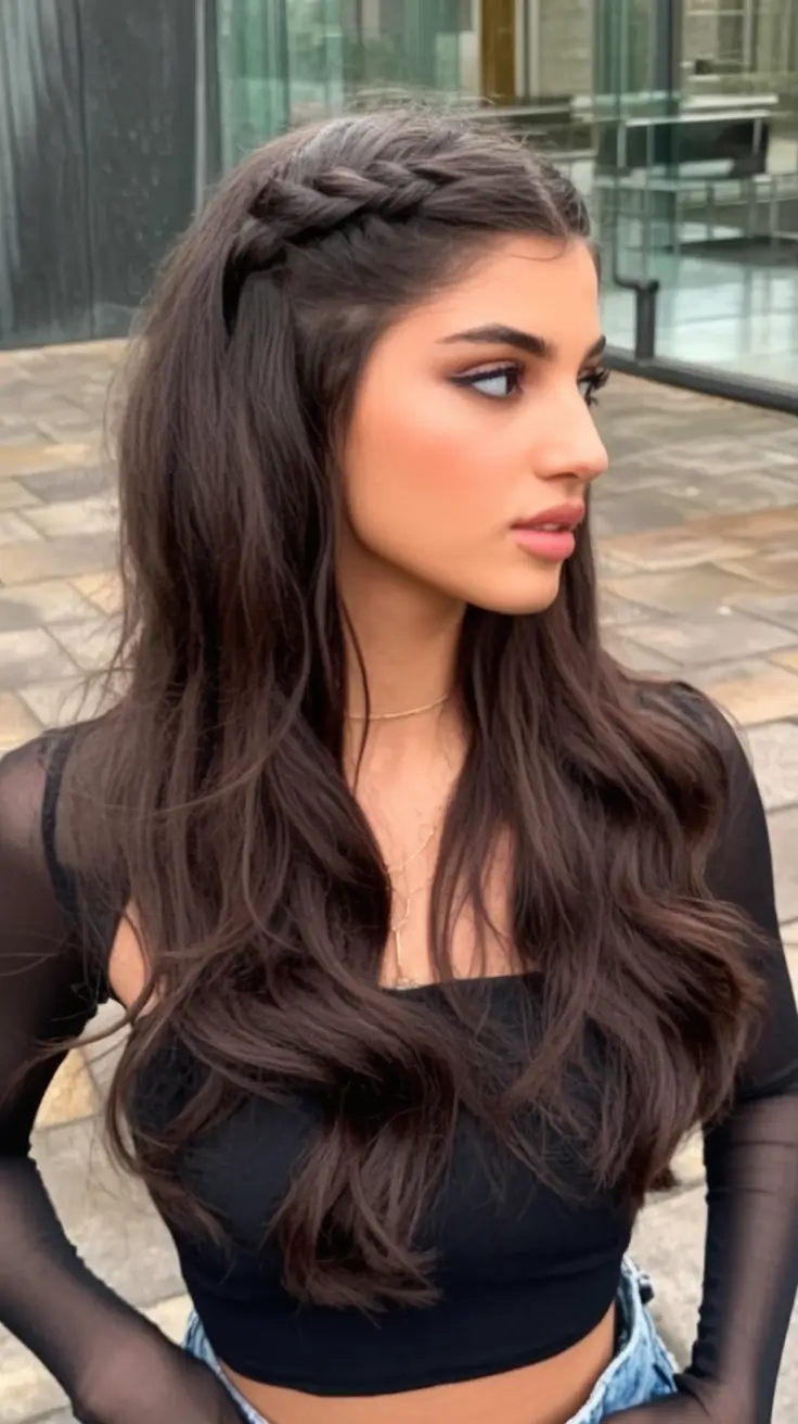 Fall hairstyle for women 2025 Preppy Loose Waves With Braided Crown