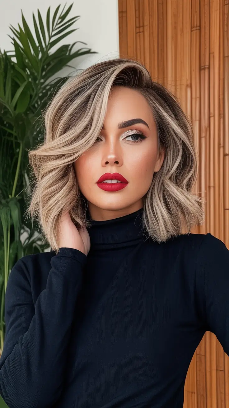 Fall hairstyle for women 2025 Side-Swept Platinum Bob