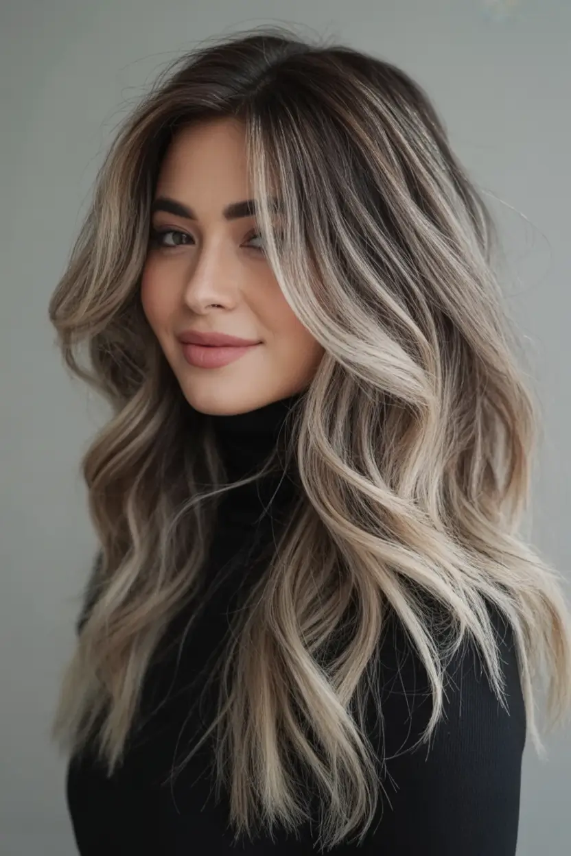 Fall hairstyle for women 2025 Face-Framing Blonde Waves with Dark Roots