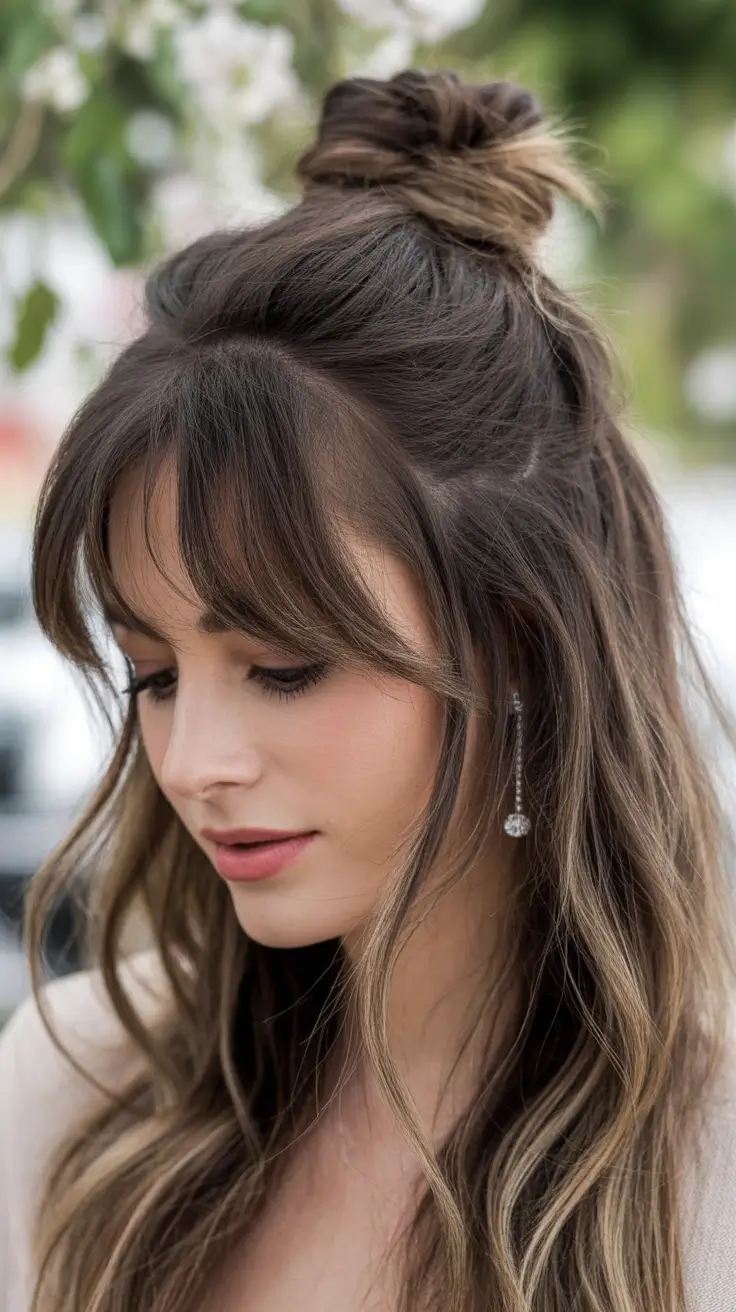Fall hairstyle for women 2025 Soft Waves with Half-Up Twist