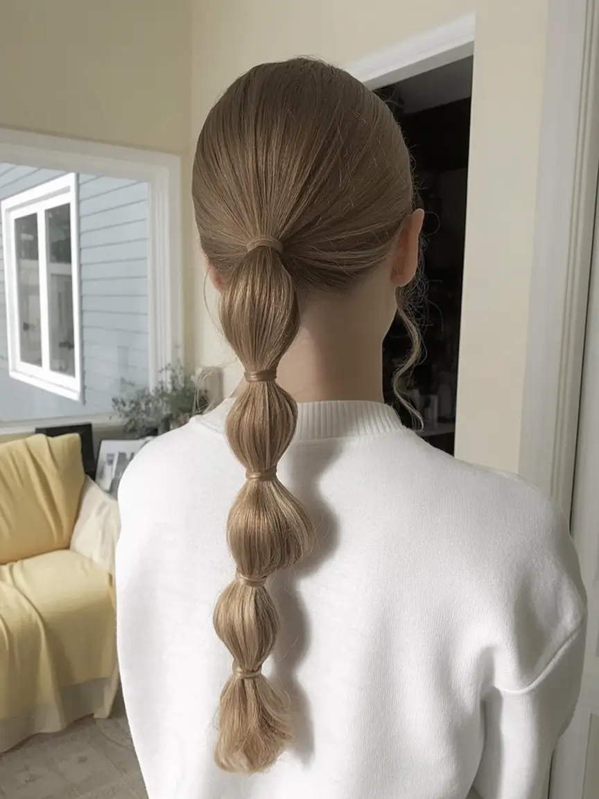 Fall hairstyle for women 2025 Bubble Ponytail with Sleek Shine