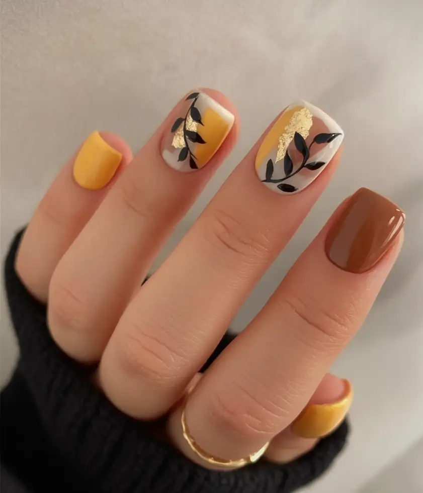 fall nail art ideas for september 2025 Short And Sweet Leaf Accents