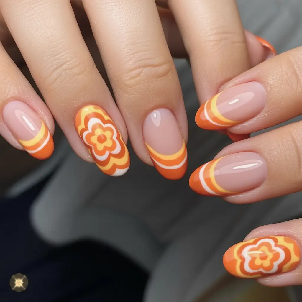 fall nail art ideas for september 2025 Retro Orange Ripple French