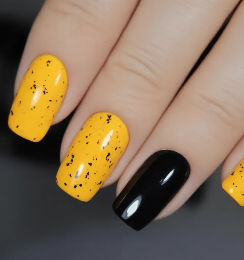 fall nail art ideas for september 2025 Golden Mustard Speckles