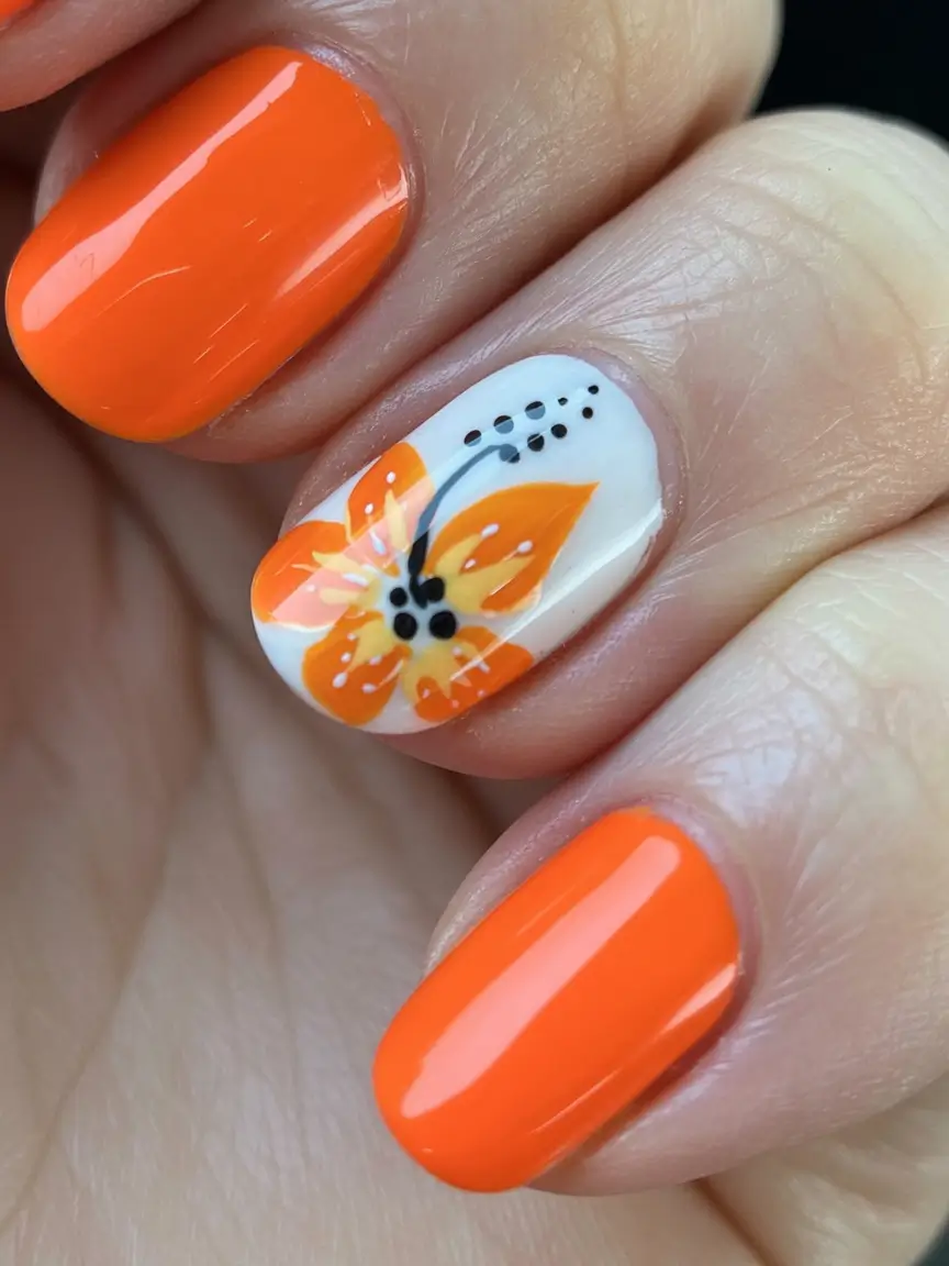 fall nail art ideas for september 2025 Orange Floral Accent