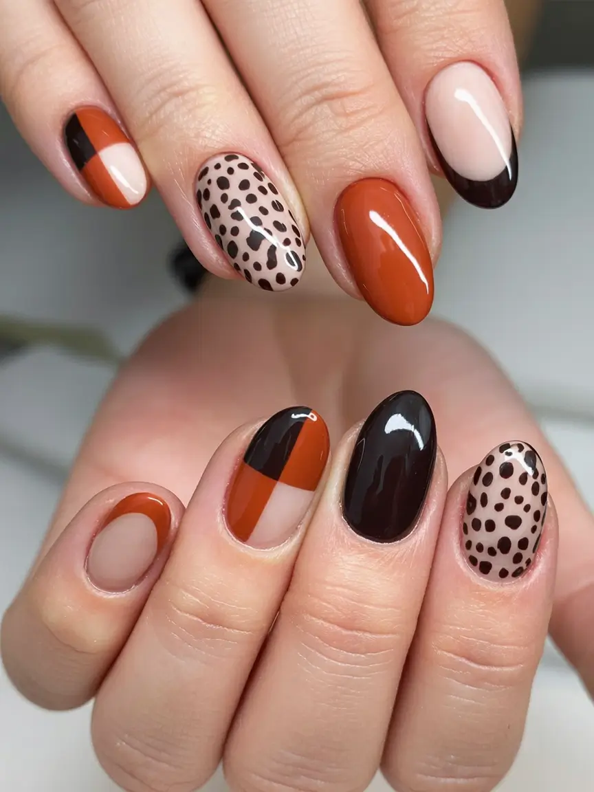 fall nails art ideas 2025 Modern Neutrals with a Graphic Twist
