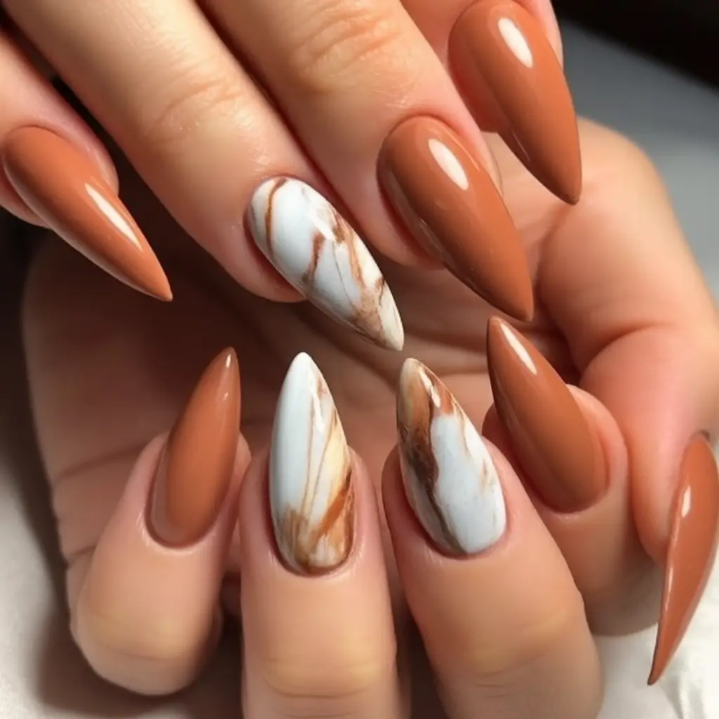 fall nails art ideas 2025 Clay Terracotta and Marble Accent
