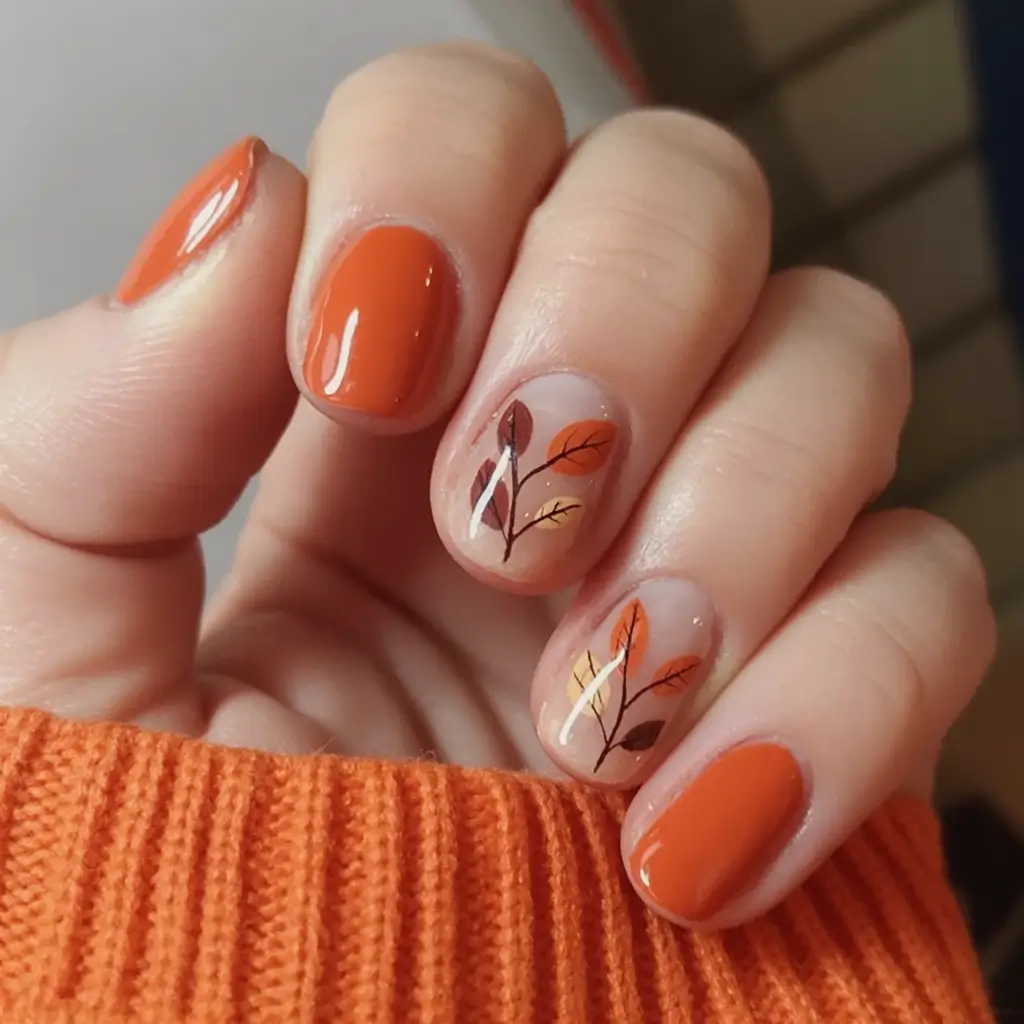 fall nails art ideas 2025 Golden Leaves and Rusty Charm