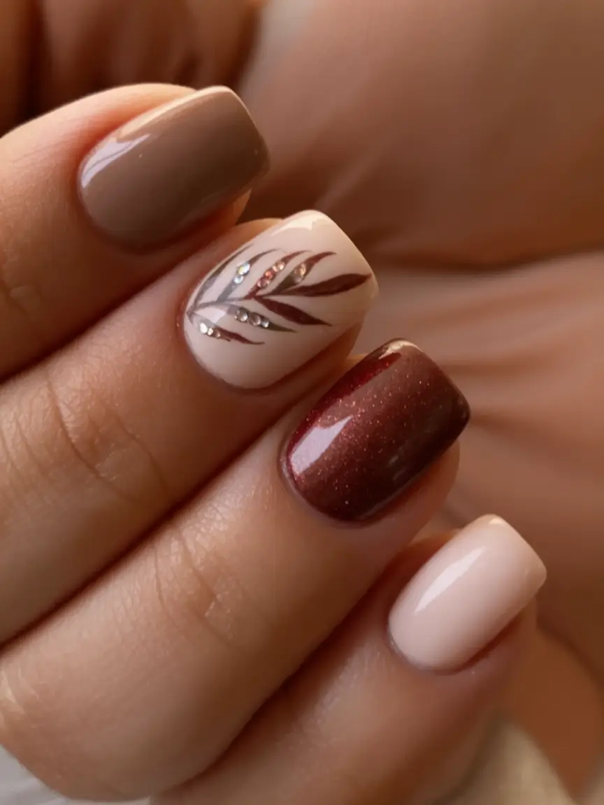 fall nails art ideas 2025 Cinnamon Sparkle and Creamy Blush