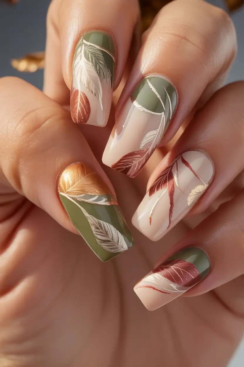 fall nails art ideas 2025 Whispers of Autumn Feathers