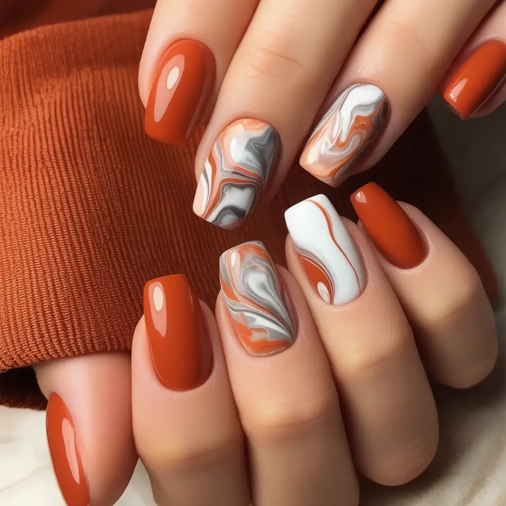 fall nails art ideas 2025 Terracotta Marble Drama