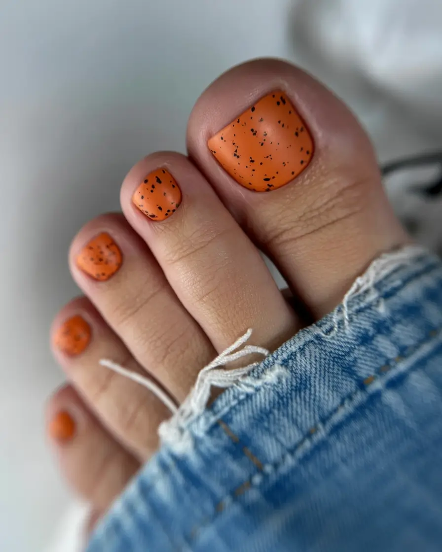 Fall Toe Nail Colors 2025 Ideas Pumpkin Pop with Black Speckle