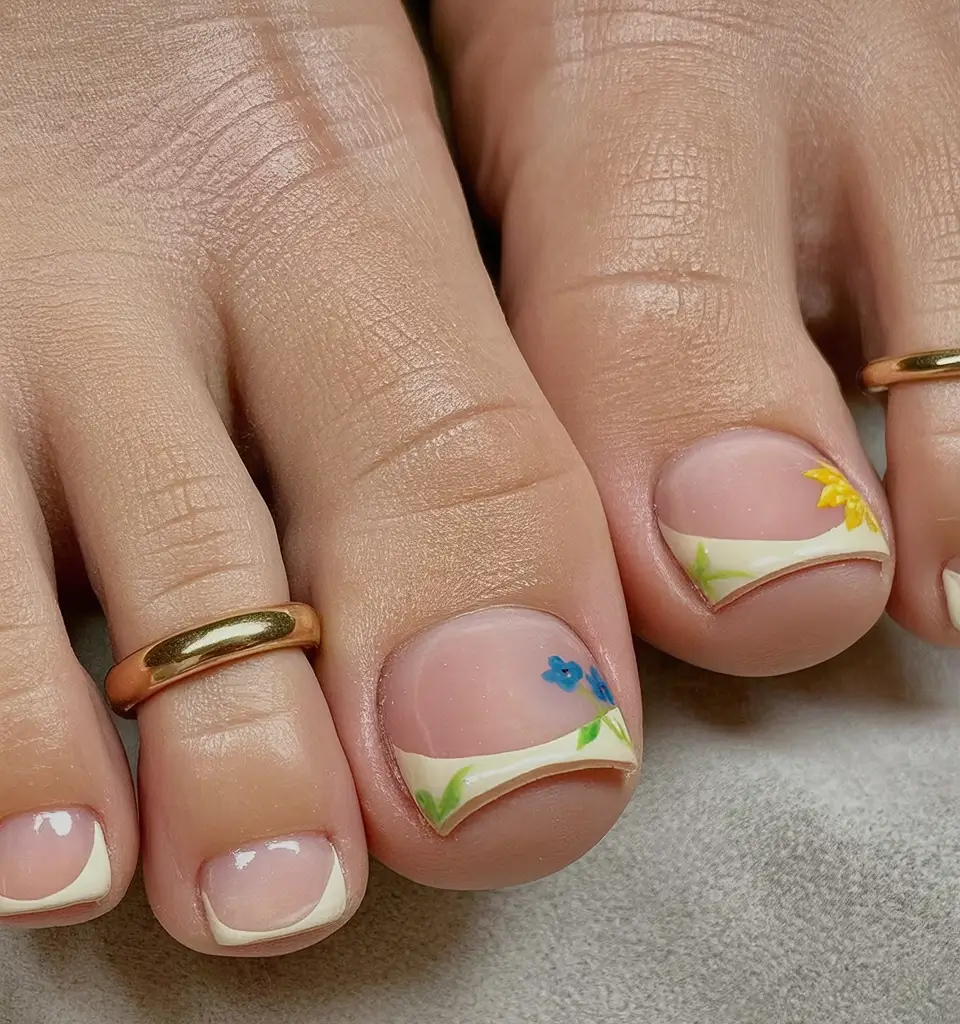 Fall Toe Nail Colors 2025 Ideas Minimal French with Autumn Florals