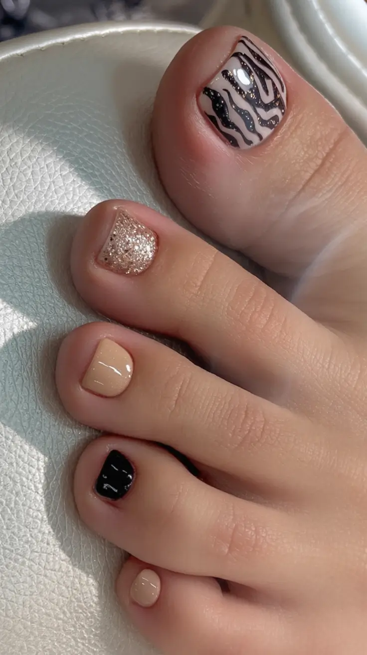 Fall Toe Nail Colors 2025 Ideas Mixed Neutrals with Texture