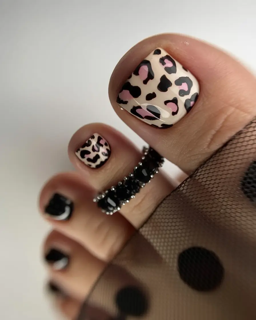 Fall Toe Nail Colors 2025 Ideas Classic Leopard with a Pink Twist