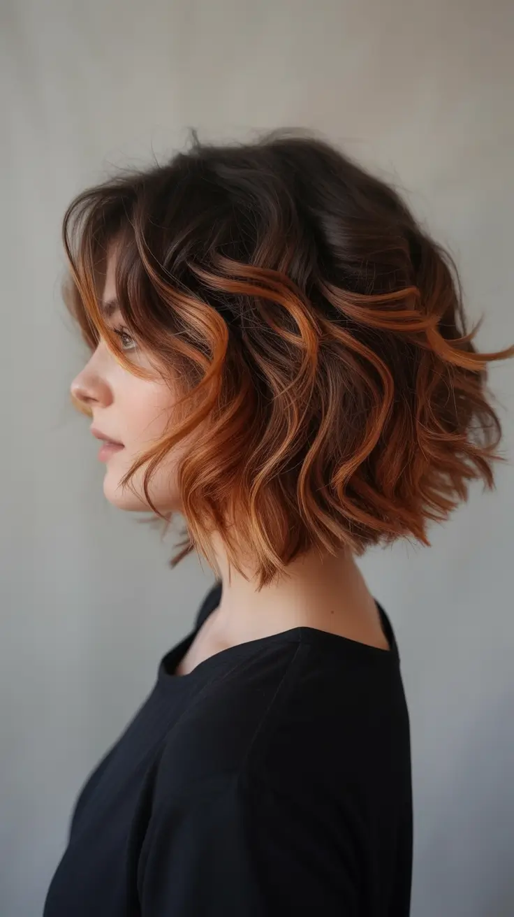 Haircut Inspiration for Fall 2025 Short Curly Bob with Burnt Copper Tips