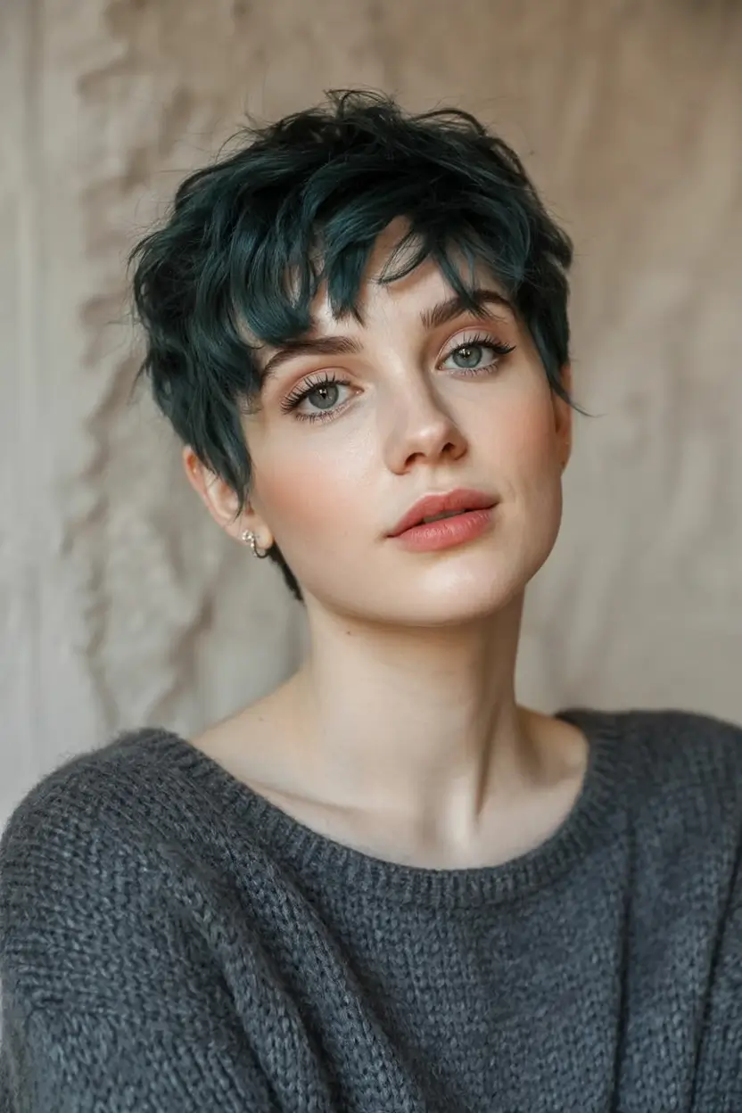 Haircut Inspiration for Fall 2025 Edgy Pixie with Green Undertones
