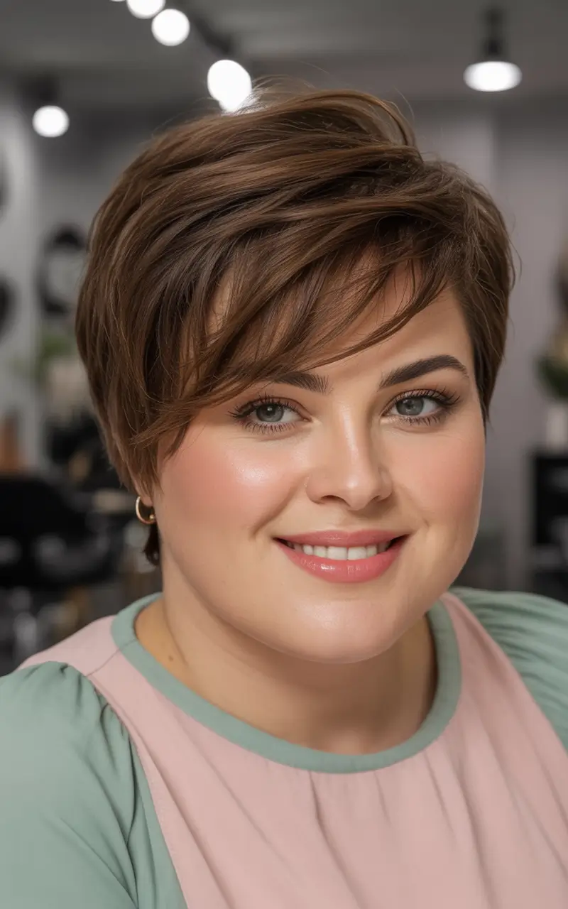 Haircuts for Chubby Face Shapes — Fall 2025 Classic Pixie with Warm Brown Shine
