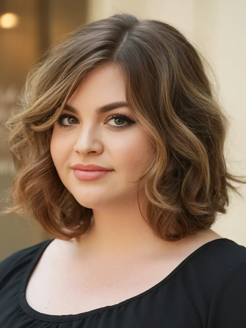 Haircuts for Chubby Face Shapes — Fall 2025 Wavy Lob with Layered Bounce