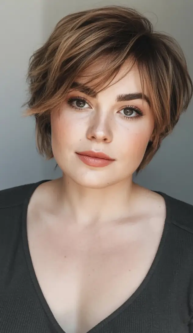 Haircuts for Chubby Face Shapes — Fall 2025 Layered Bob with Feathery Bangs