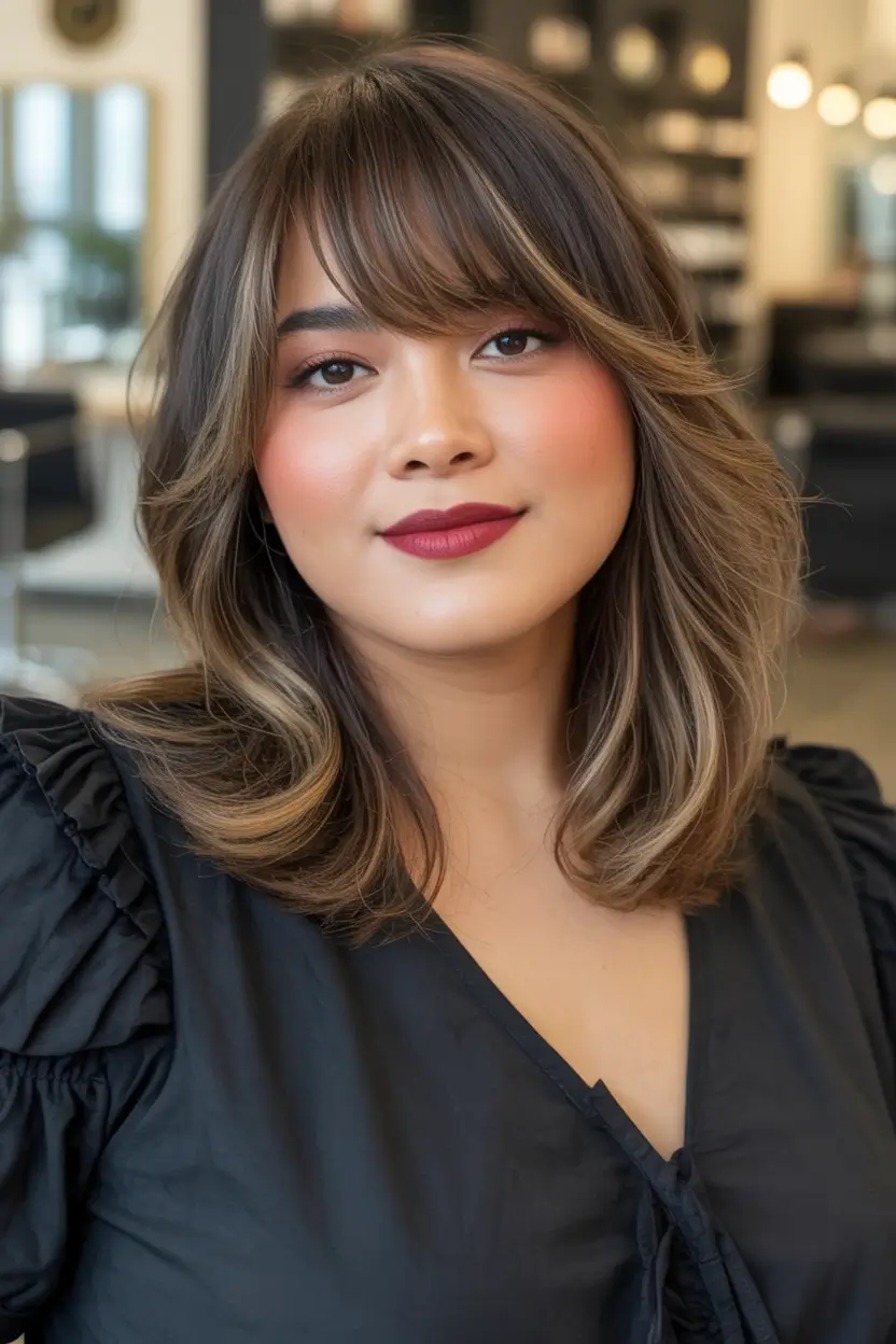 Haircuts for Chubby Face Shapes — Fall 2025 Glossy Blowout with Full Fringe
