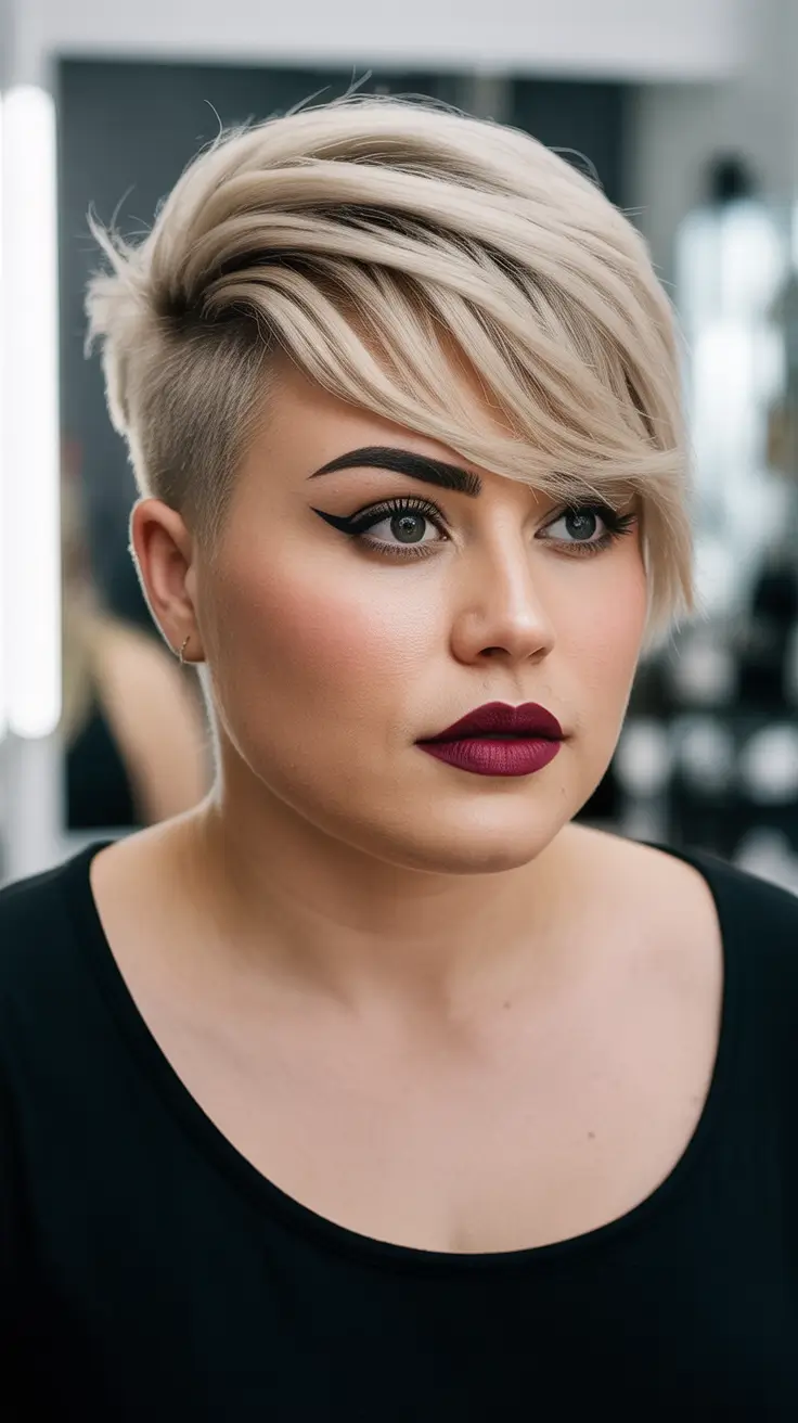Haircuts for Chubby Face Shapes — Fall 2025 Undercut Blonde with Power Bangs