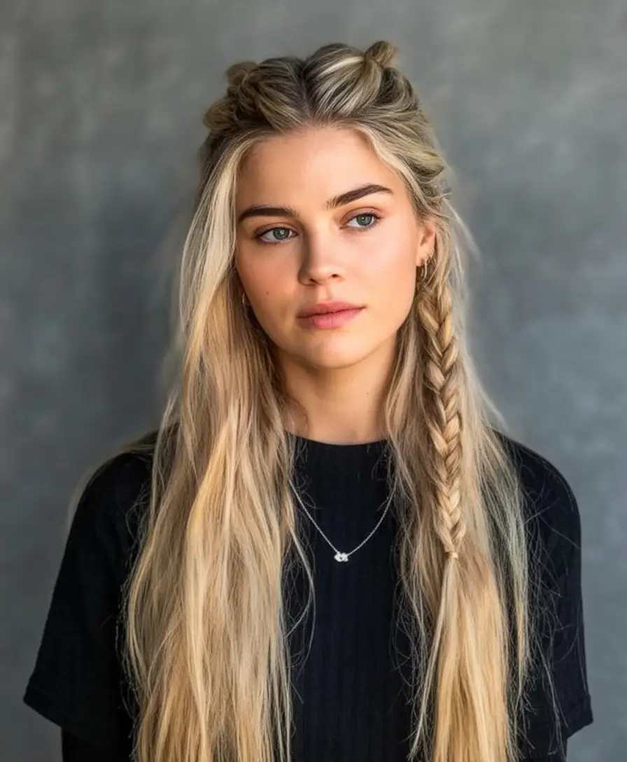 Long Fall Hairstyles to Love in 2025 Half-Up Twist with a Side Braid