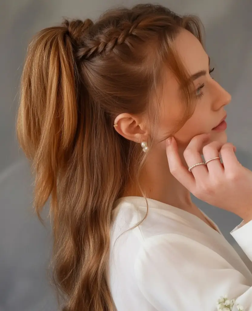 Long Fall Hairstyles to Love in 2025 Side-Braided Ponytail with Soft Waves