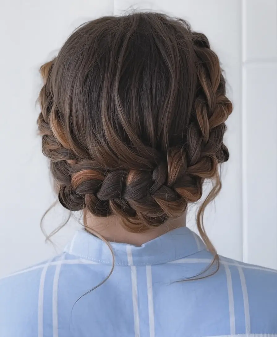 Long Fall Hairstyles to Love in 2025 Romantic Braided Crown Bun