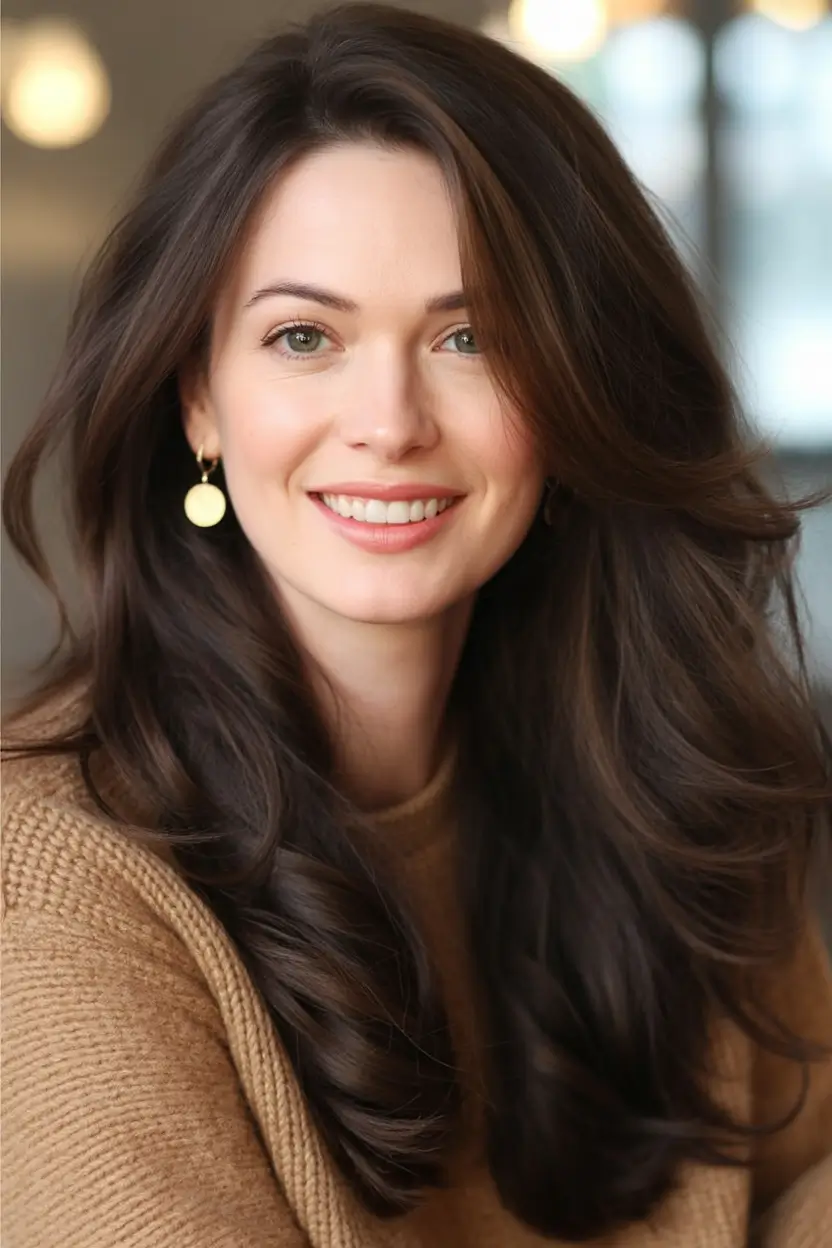 Long Fall Hairstyles to Love in 2025 Soft Chocolate Layers with Glossy Curls