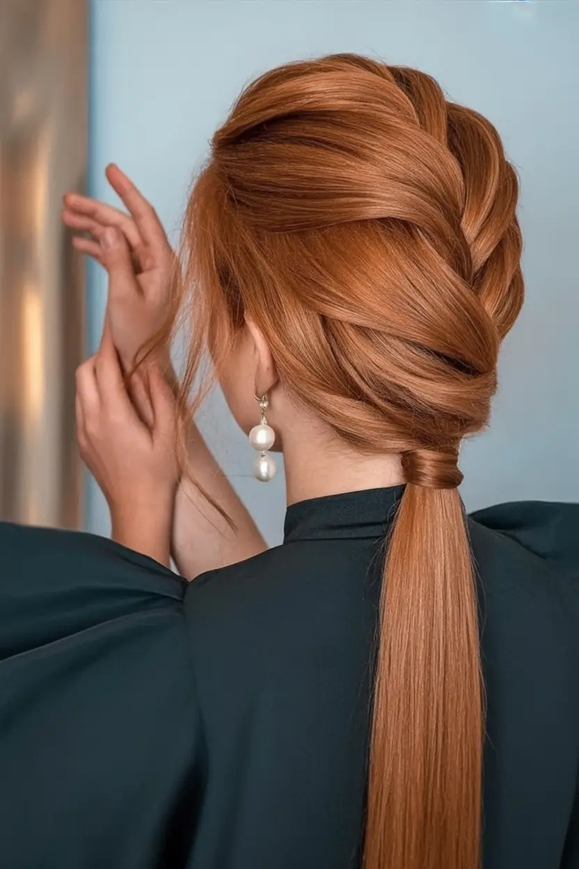 Long Fall Hairstyles to Love in 2025 Twisted Low Ponytail with Volume