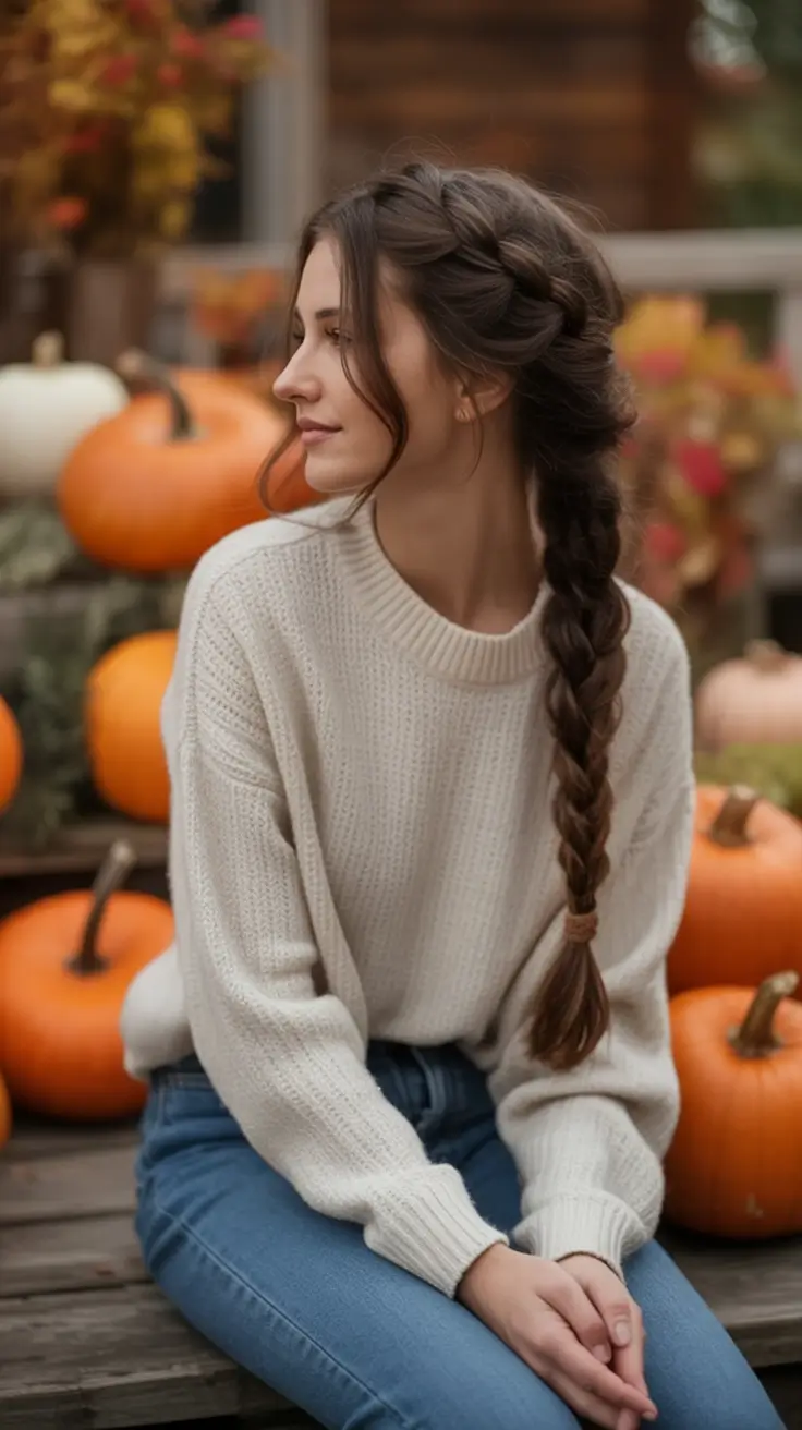 Long Fall Hairstyles to Love in 2025 Rustic Side Braid with Fall Flair