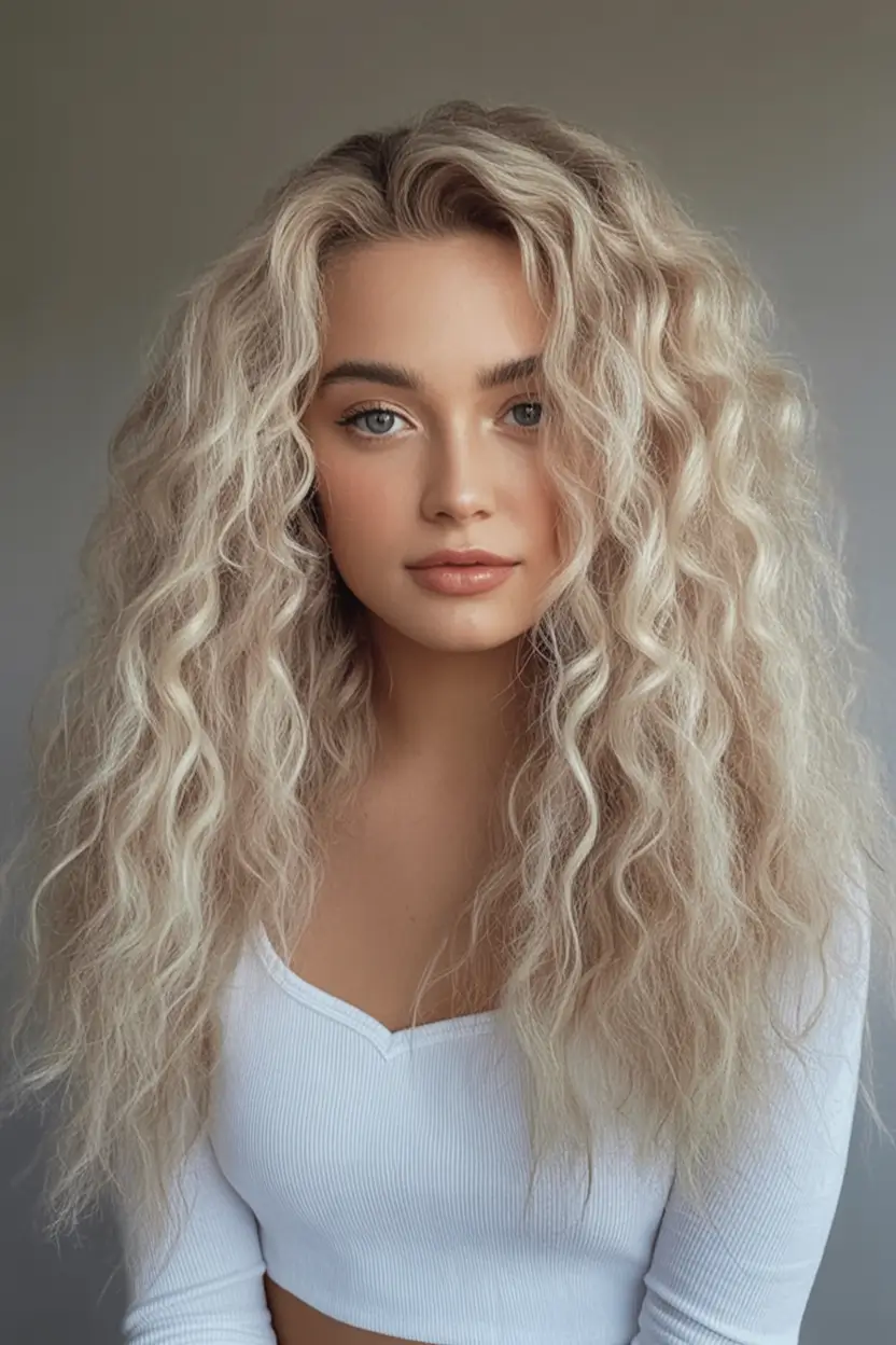 Long Fall Hairstyles to Love in 2025 Big Crimped Curls with Retro Texture