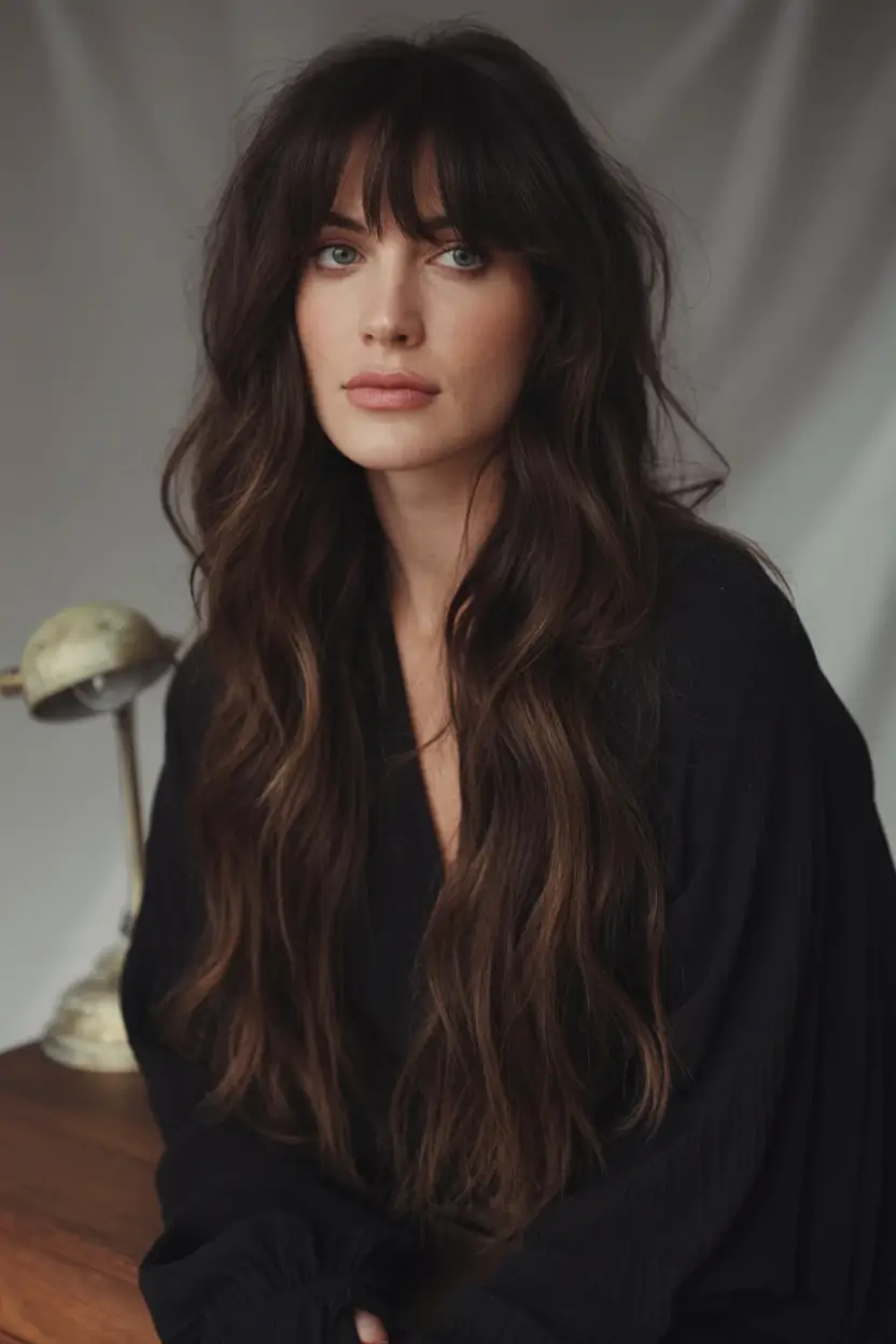 Long Fall Hairstyles to Love in 2025 Soft Waves with Curtain Bangs