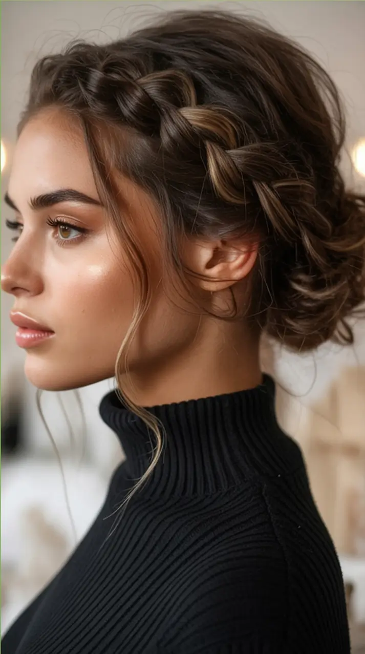 Long Fall Hairstyles to Love in 2025 Side Braid Crown with Loose Low Bun