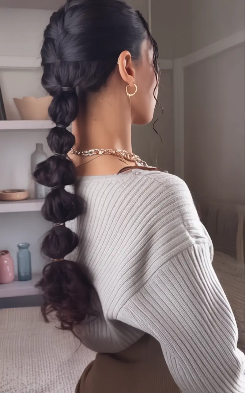 Long Fall Hairstyles to Love in 2025 Stacked Loops Bubble Ponytail