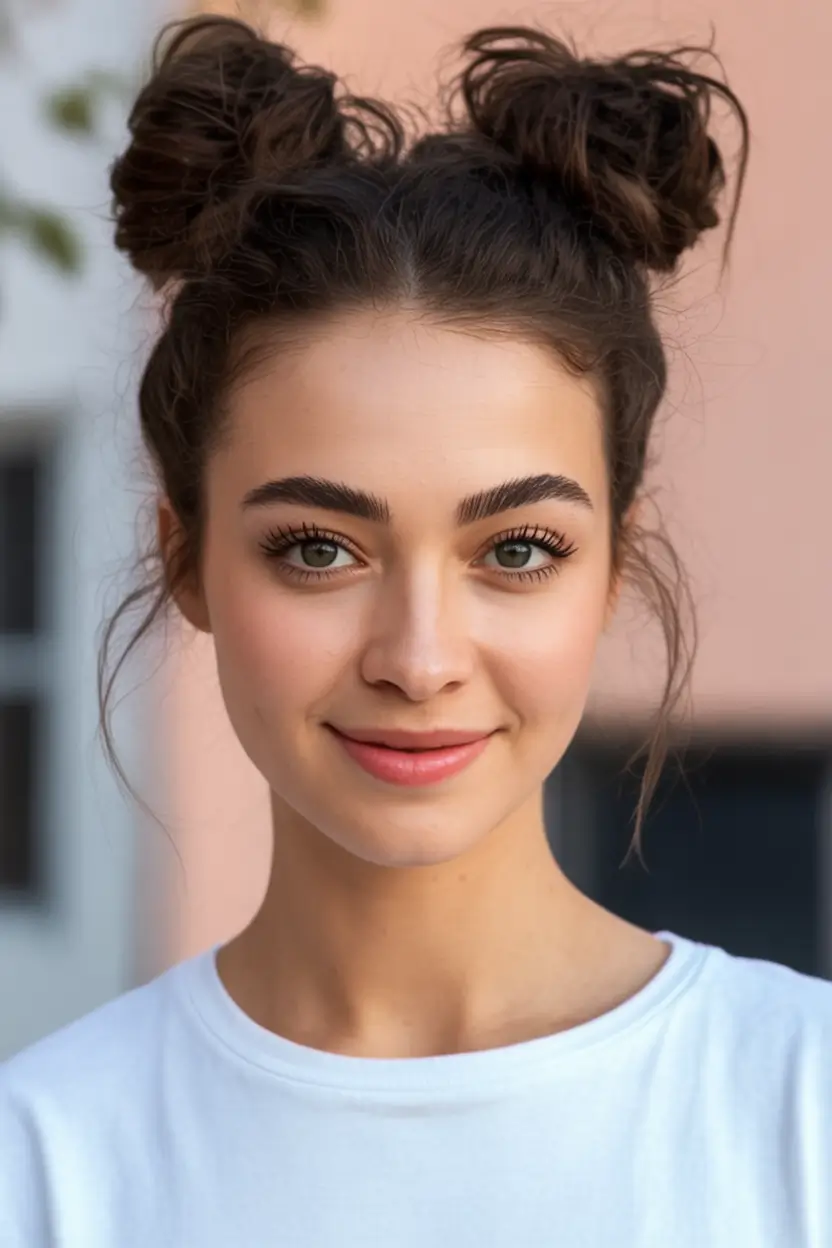 Long Fall Hairstyles to Love in 2025 Playful Double Messy Buns