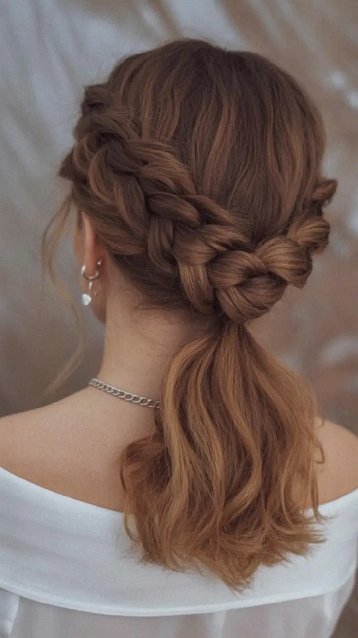 Medium-Length hairstyle for Fall 2025 Twisted Braided Ponytail for Romantic Events