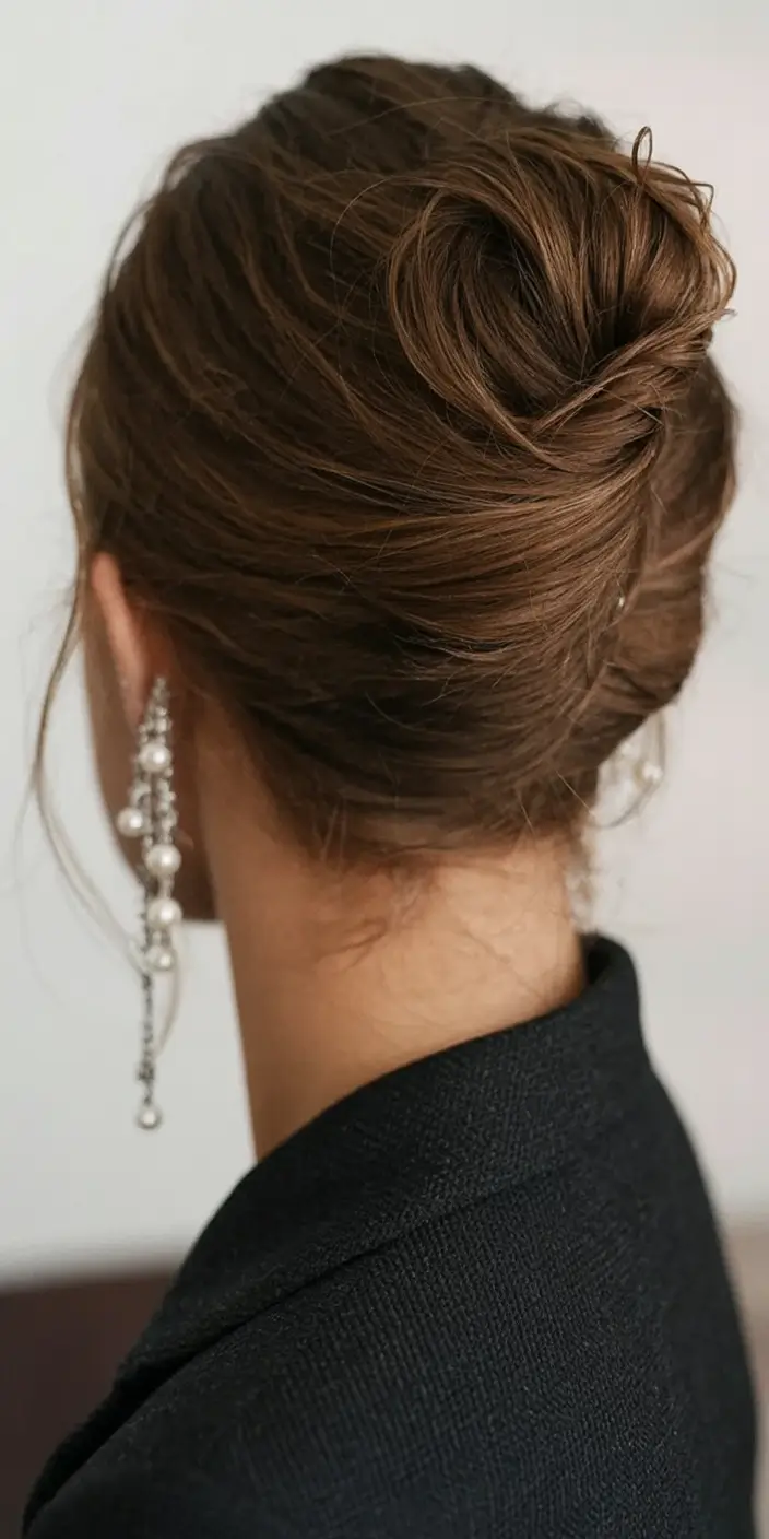 Medium-Length hairstyle for Fall 2025 Textured French Twist with Modern Edge