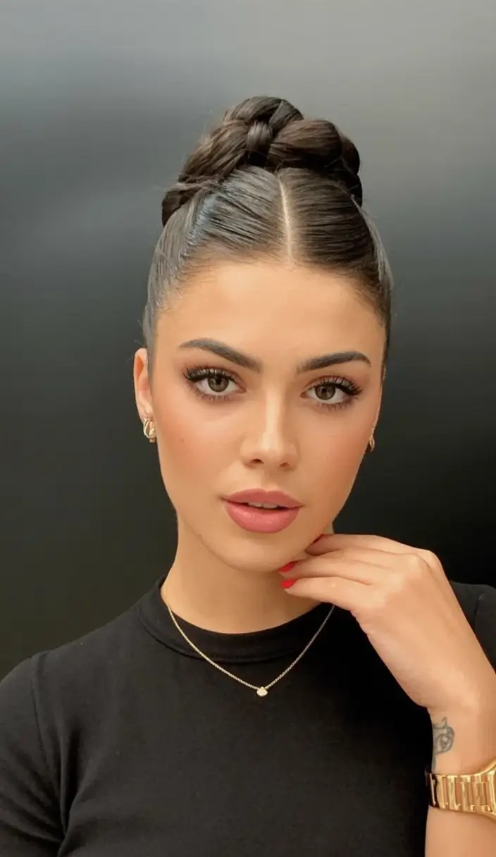 Medium-Length hairstyle for Fall 2025 Polished Braided Crown with Sleek Volume