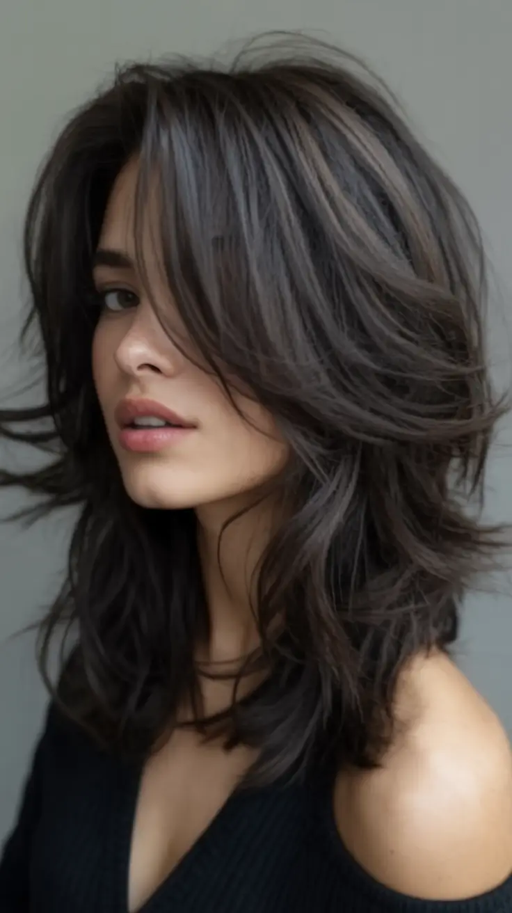 Medium-Length hairstyle for Fall 2025 Soft Shag Layers with Volumized Crown