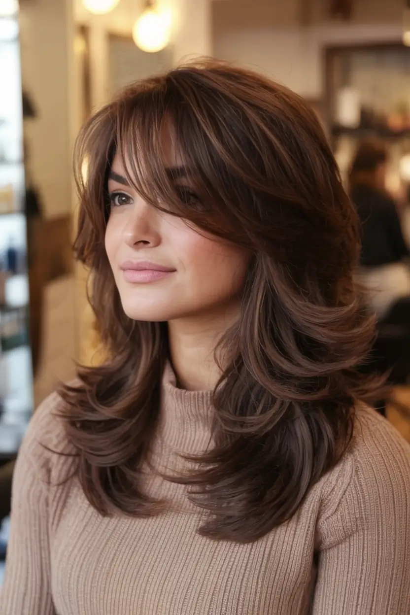 Medium-Length hairstyle for Fall 2025 Classic Blowout Layers with Feathered Ends