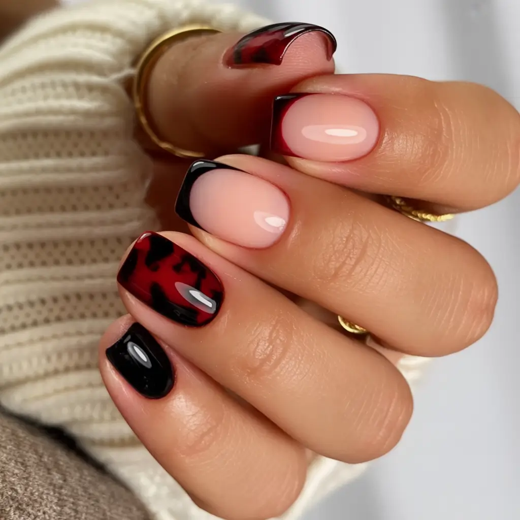 minimalist fall nails 2025 Glossy Tips and Burnt Red Art