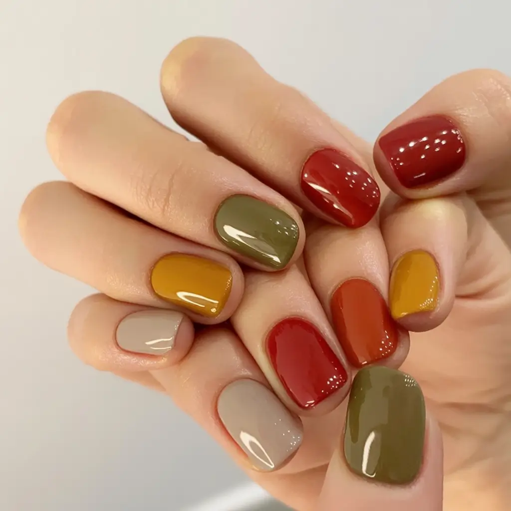 minimalist fall nails 2025 Rounded Rainbow of Autumn Staples