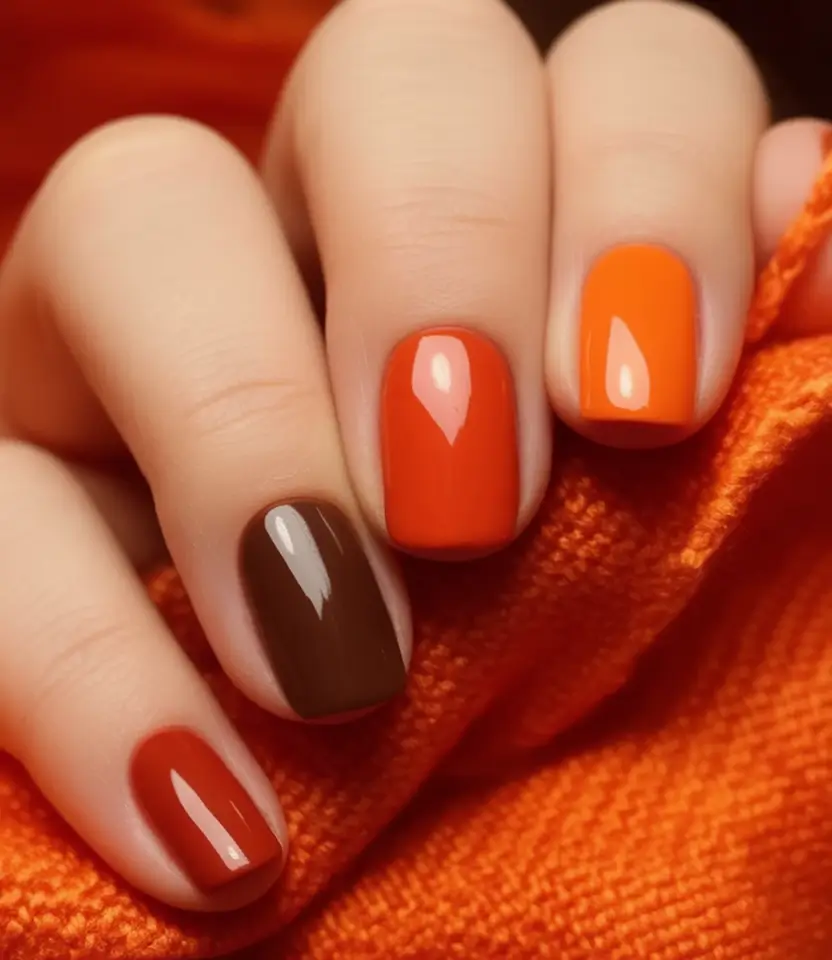 minimalist fall nails 2025 Toasty Orange and Chocolate Mix