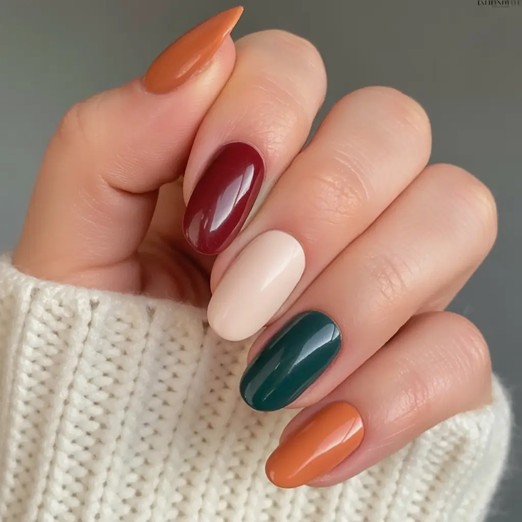 minimalist fall nails 2025 Muted Pumpkin and Deep Maroon Harmony
