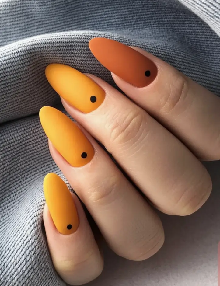 minimalist fall nails 2025 Matte Mustard with Dot Accent