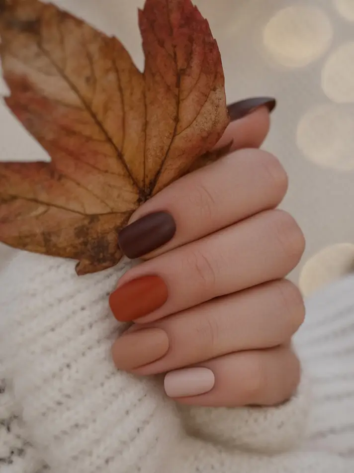 minimalist fall nails 2025 Muted Multitone Mattes