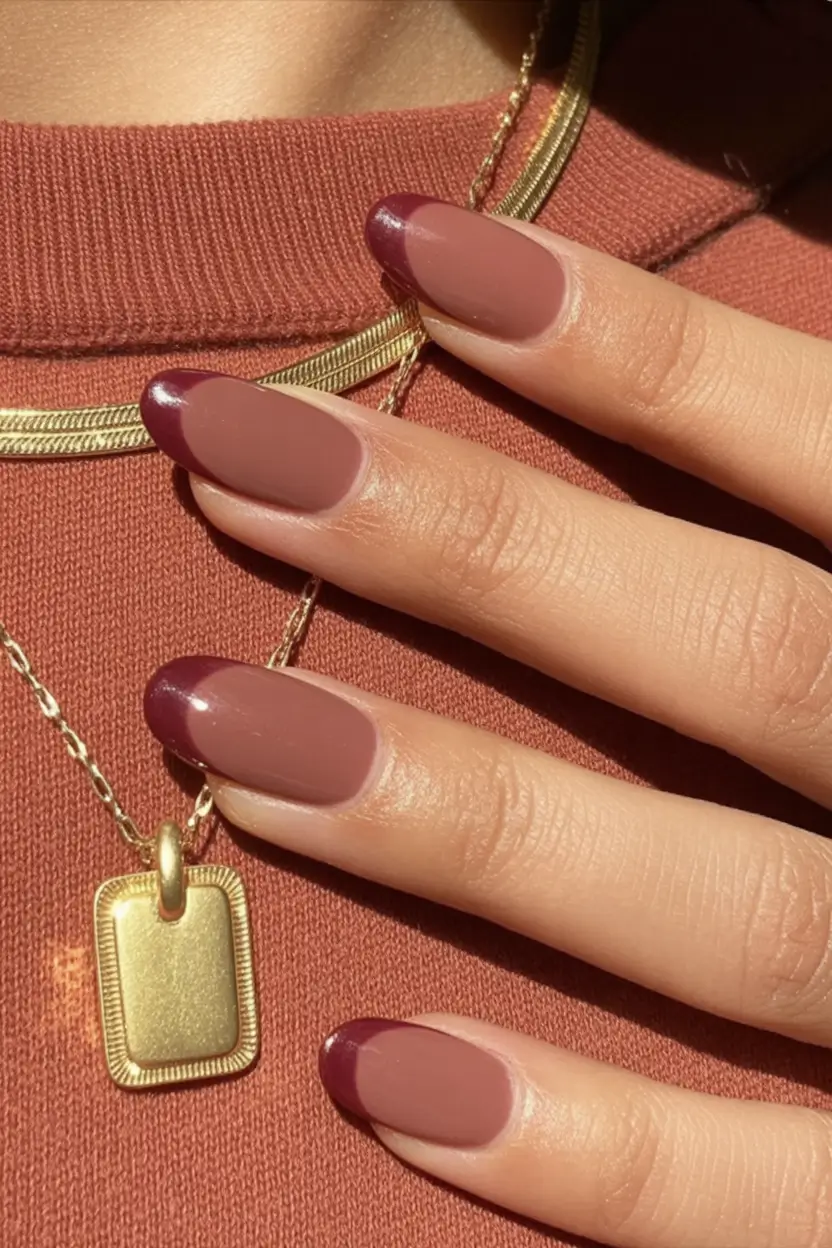 minimalist fall nails 2025 Rosewood with Plum Tips